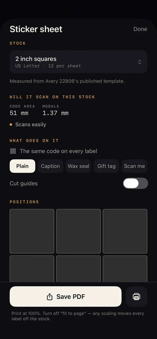 The sticker sheet screen